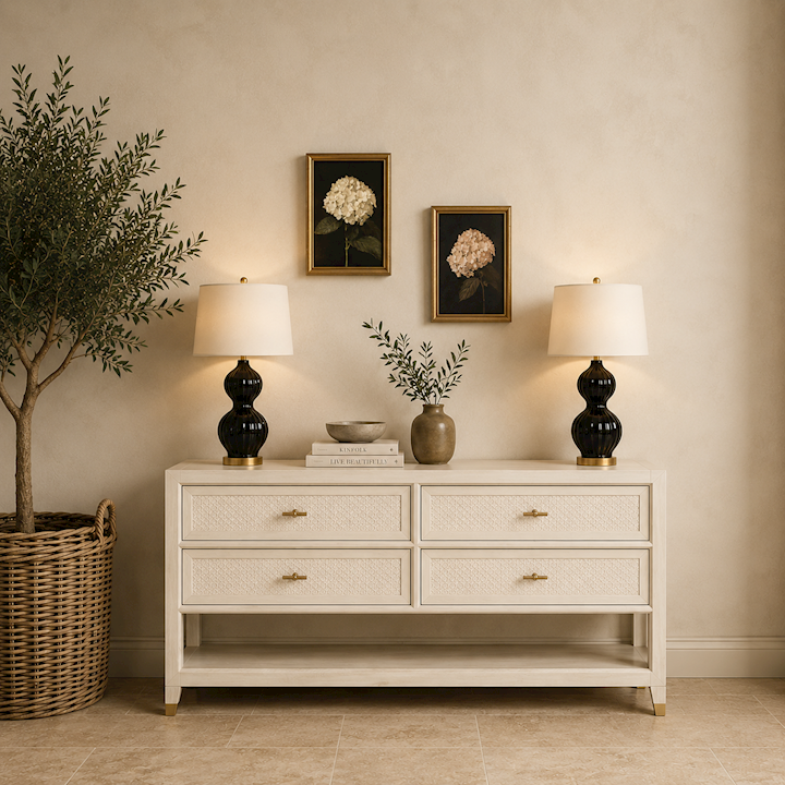 BALI 4 DRAWER CONSOLE WITH SHELF 120x43x87cm